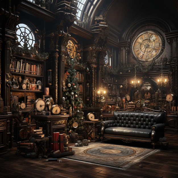 Photo steampunk christmas living room