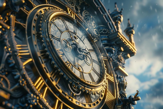 Foto torre dell'orologio steampunk con ingranaggi e ingranaggi octano r