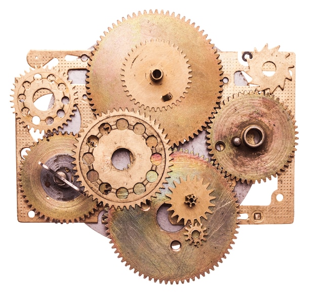 Steampunk details isolated on white. Mechanical clocks details, gears as a fantasy device