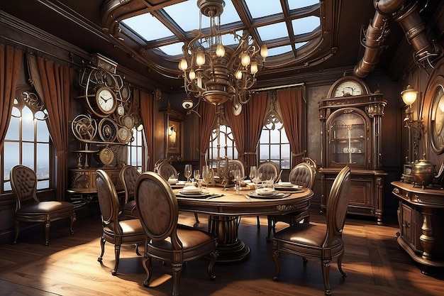 Steampunk Dining Room Retro-Futuristisch feest voor de ogen