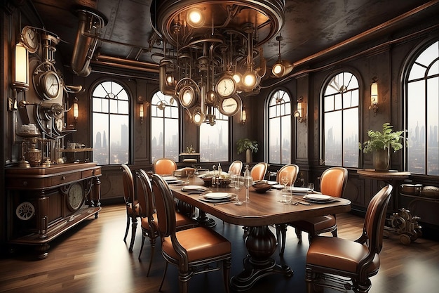 Photo steampunk dining room retrofuturistic feast for the eyes