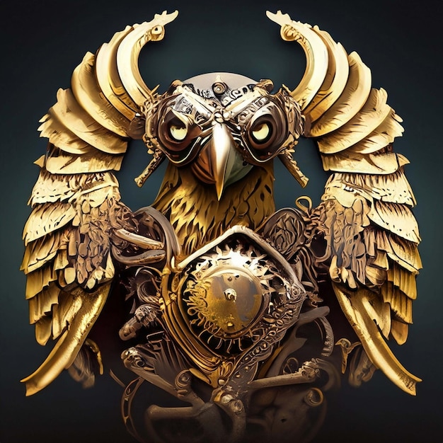 Steampunk eagle in an artistic painting illustration futuristic art concept