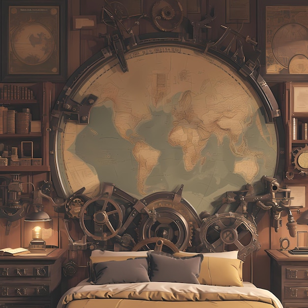 Photo steampunk elegance a world of adventure awaits in this bedroom oasis