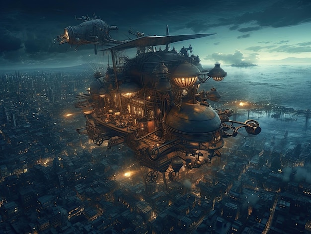 Steampunk fantasie landschap illustratie spel kunst aan de muur magie de verzameling activa