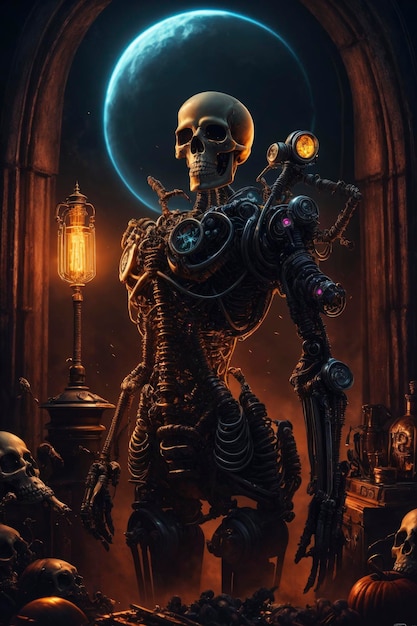 Steampunk Fantasy Cyborg Skeleton