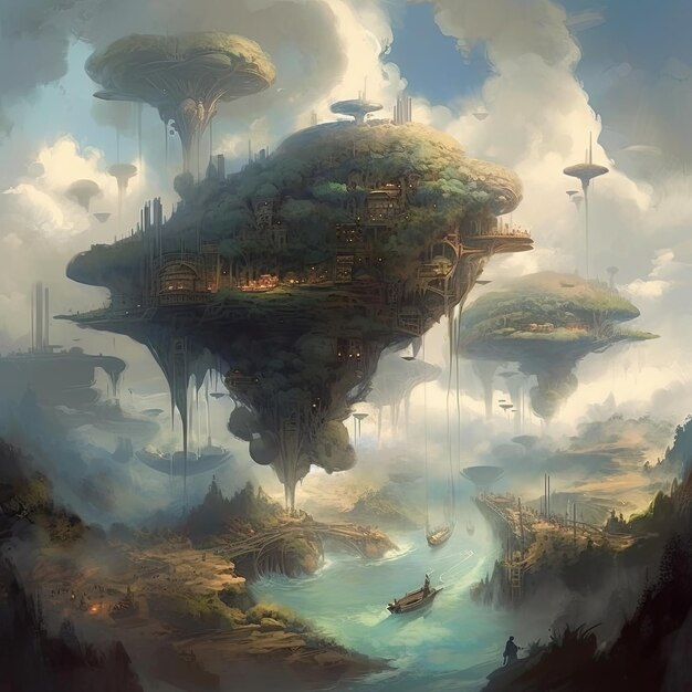 Steampunk fantasy landscape illustration game wall art magic the gathering assets