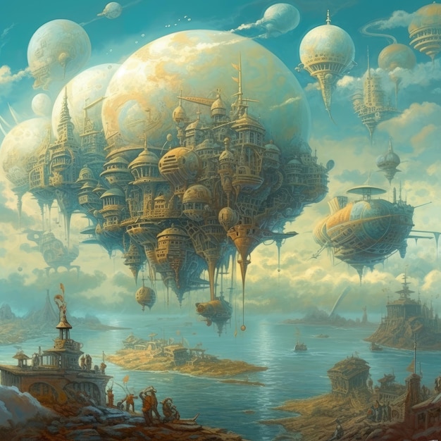 Steampunk fantasy landscape illustration game wall art magic the gathering assets