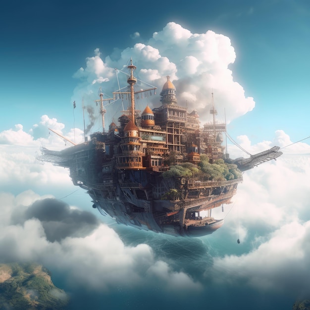 Steampunk 판타지 풍경 그림 게임 벽 예술 마법 수집 자산