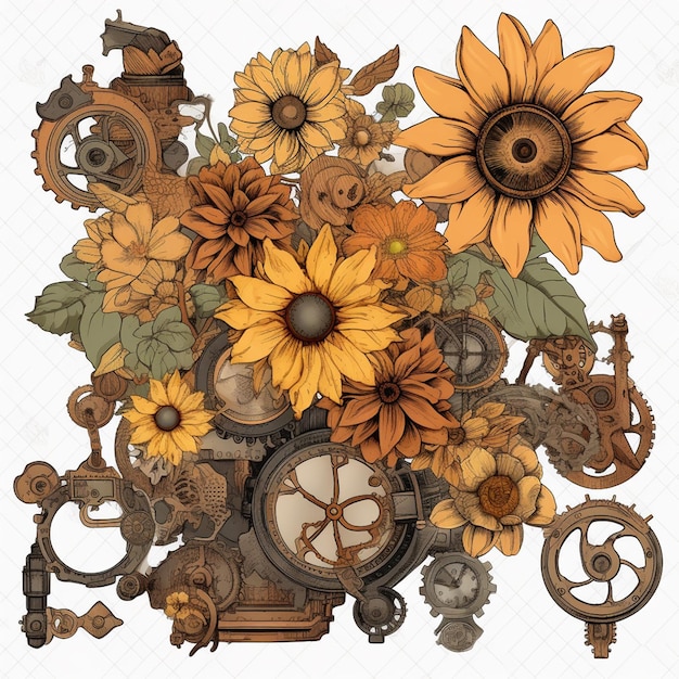 Фото steampunk_flower_clipart_sublimation (сублимация цветов)