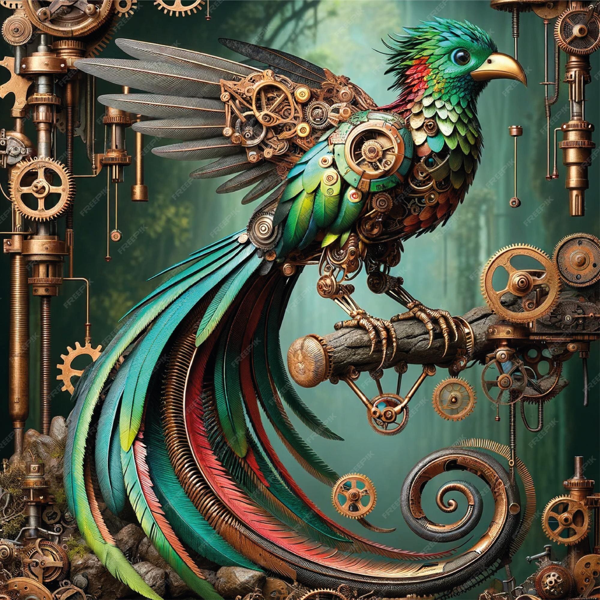 Premium Photo | Steampunk futuristic robotic Quetzal national bird of