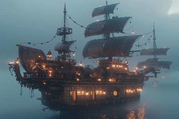 Steampunk galleon crewed by a diverse team of adve