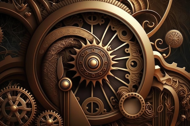 Steampunk Gear Background Art Futuristic Design Generative AI