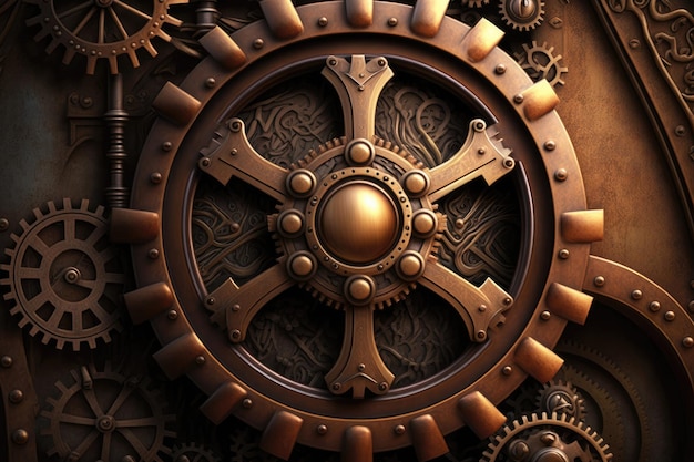 Steampunk Gear Background Art Futuristic Design Generative AI