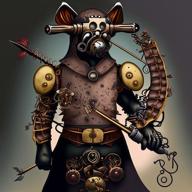 Steampunk gorilla ape character isolated on black background Generative AI