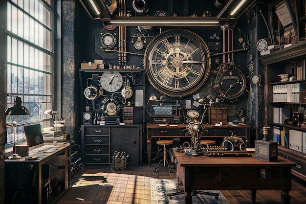 Steampunk laboratorium thema thuis kantoor met industrie