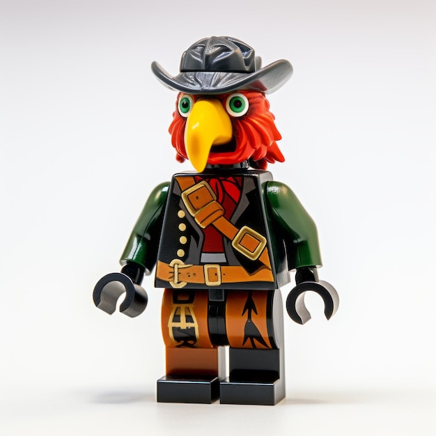 Photo steampunk lego cowboy with red eagle helmet