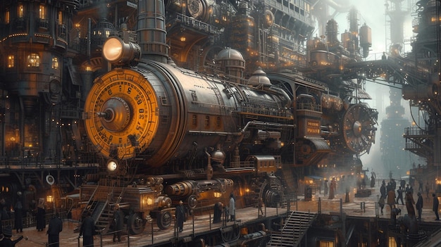 Steampunk Machinery In A Detailed Interpretation Background