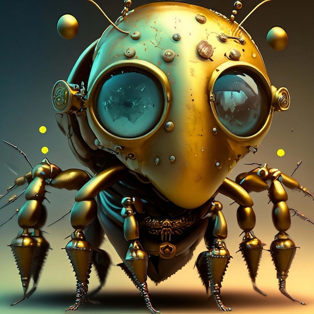 Steampunk mechanical ant metallic ant