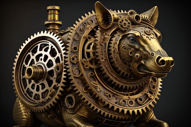 Steampunk mechanism with gears and cogwheels ai generative