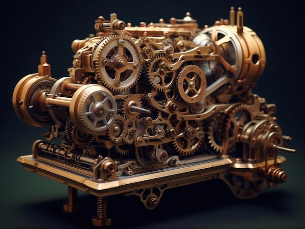 Steampunk mechanism with gears and cogwheels on a dark background