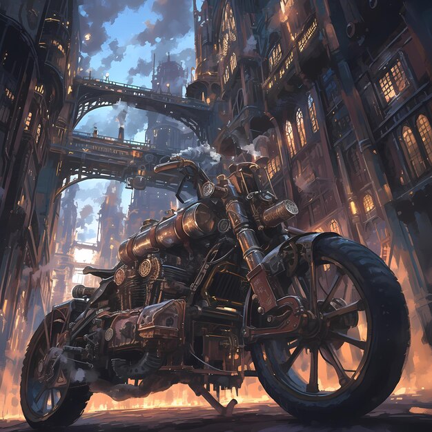 Photo steampunk motorcycle on a rugged road