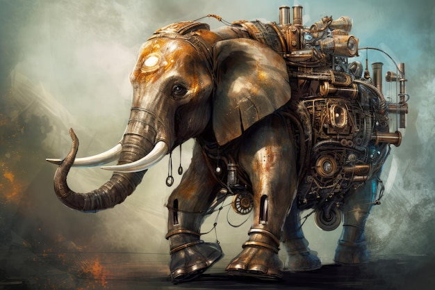 Steampunk-olifant Natuurtechnologie creatief Genereer Ai