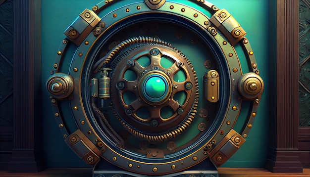 Steampunk portal generator digital art illustration Generative AI