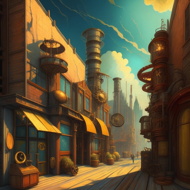 Steampunk retro syle city