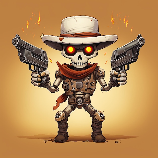 Steampunk robot cowboy bandit with gun