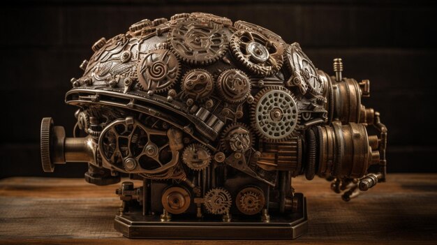 A steampunk robot with gears on it