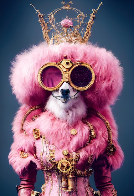 Steampunk roze hond met bril