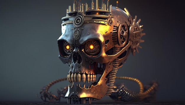 Steampunk schedel robot digitale kunst illustratie Generatieve AI