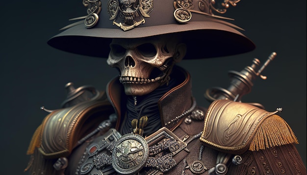 Steampunk schedel soldaat digitale kunst illustratie Generatieve AI