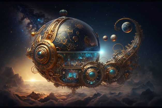 A steampunk ship in the sky