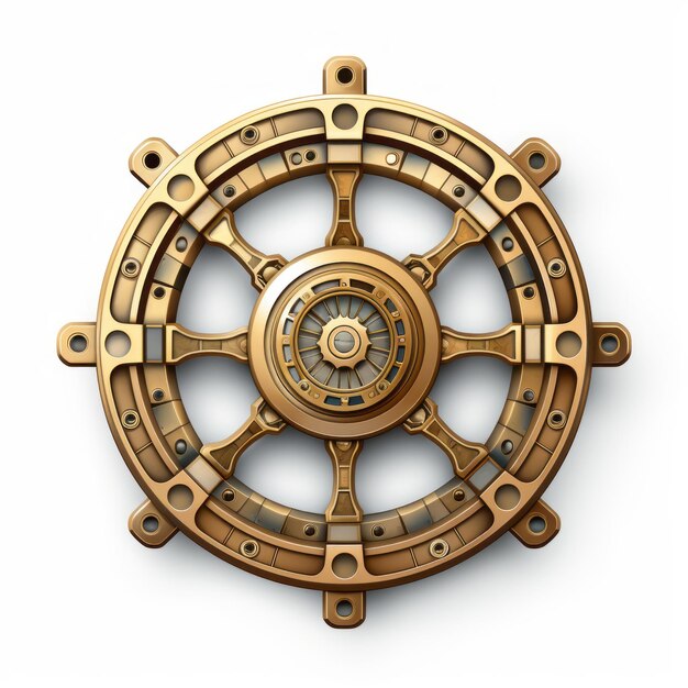 Steampunk Style Boat Wheel Design Isolated On White Background