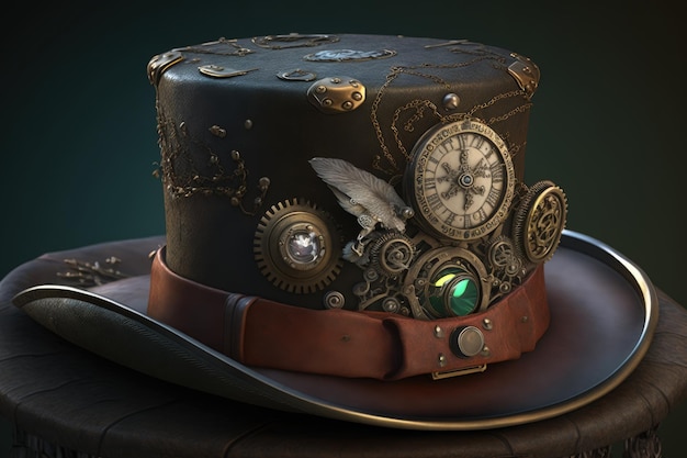 Steampunk style top hat illustration background Generative AI