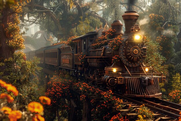 Steampunk train journey through landscapes inspire