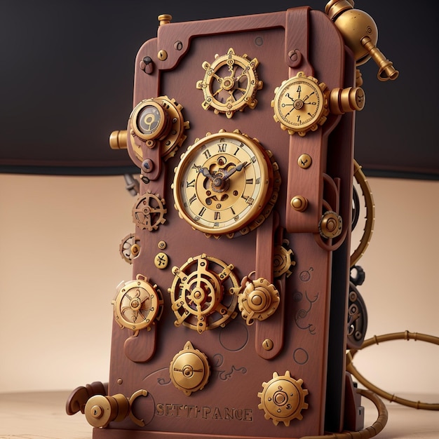 A steampunkinspired cellphone with gears cogs and brass elements incorporated into its design