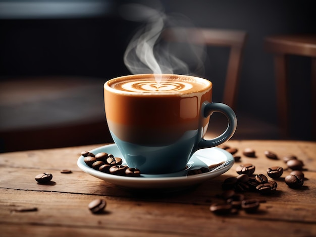 향기로운 연기를 곁들인 증기가 가득한 뜨거운 커피
