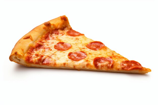 Foto una fetta di pizza al vapore con formaggio filoso e condimenti freschi è sollevata in alto