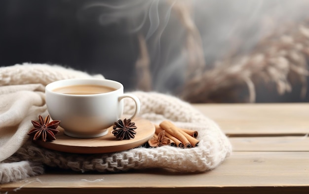 Steamy White Coffee Cup Wrapped in Warmth Generative Ai