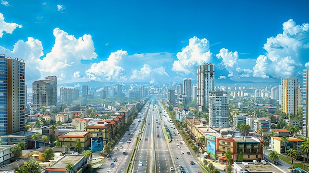 Stedelijk verkeersbeeld in Azië Stedelijk landschap met wolkenkrabbers en drukke wegen Luchtbeeld van Shanghai