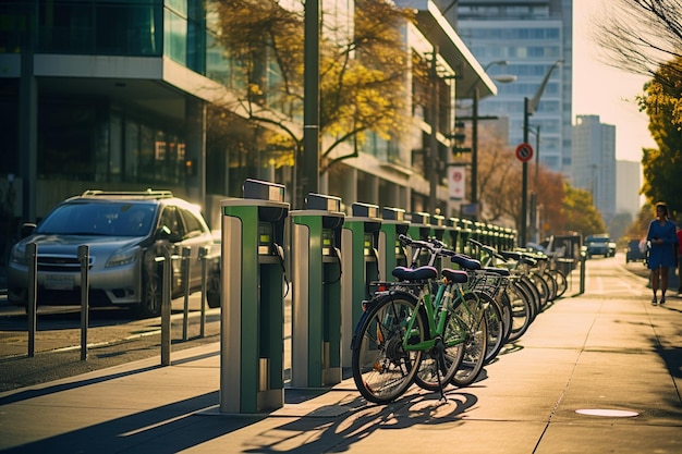 Foto stedelijke fietsinfrastructuur, fietspaden, verhuurstations, enz.