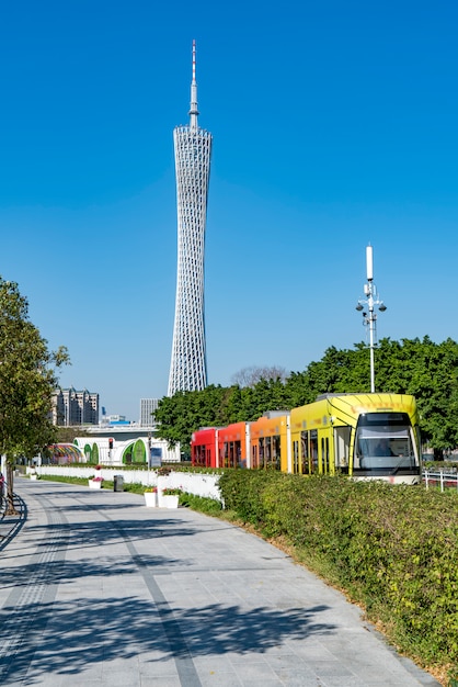 Stedelijke spoorwegdoorgang en stedelijke architecturale landschapshorizon