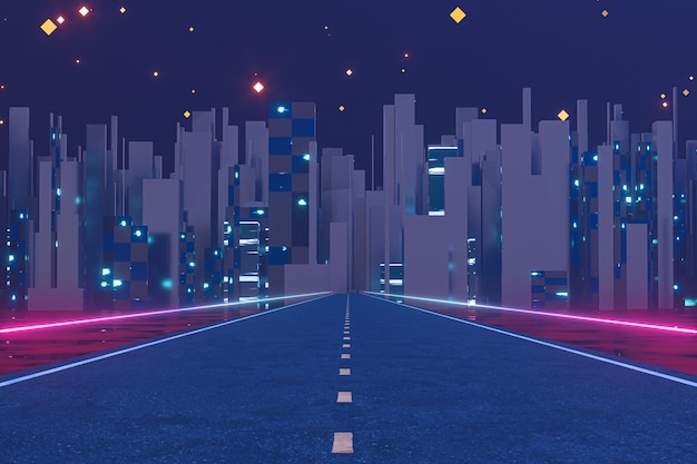 Stedelijke weg en sterrenhemel abstracte conceptie 3D-rendering