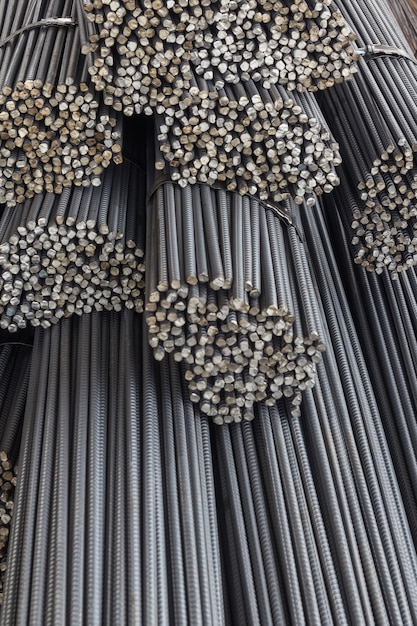 Photo steel bars stacked for construction