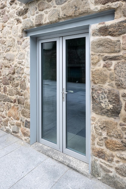 Steel beam lintel on a door of a renovated old house facade Architecture detail