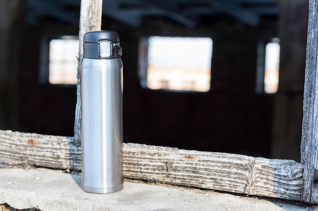 Steel bottle for saving boiling water Thermal bottle steel Front view