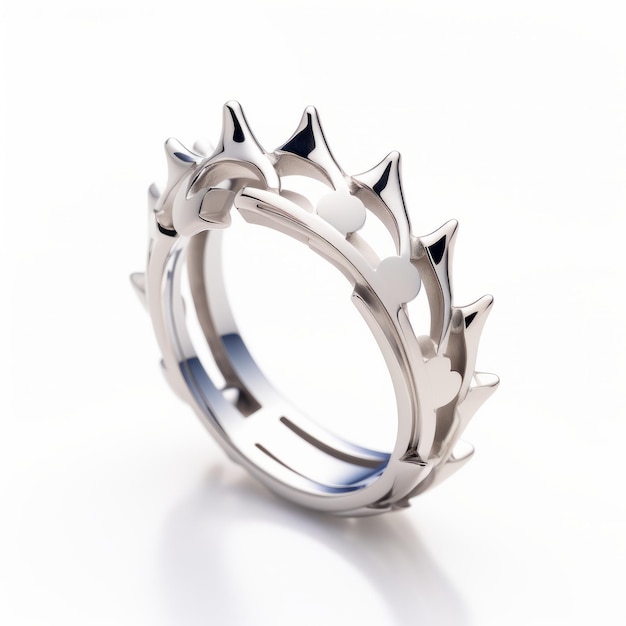 Стальное кольцо короны на белом фоне элегантные ювелирные фотографии