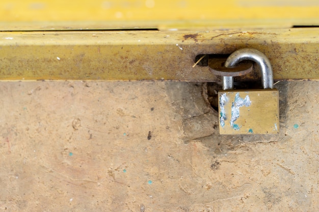 Foto la porta d'acciaio è bloccata con un lucchetto chiuso per impedire ladri ed estranei.